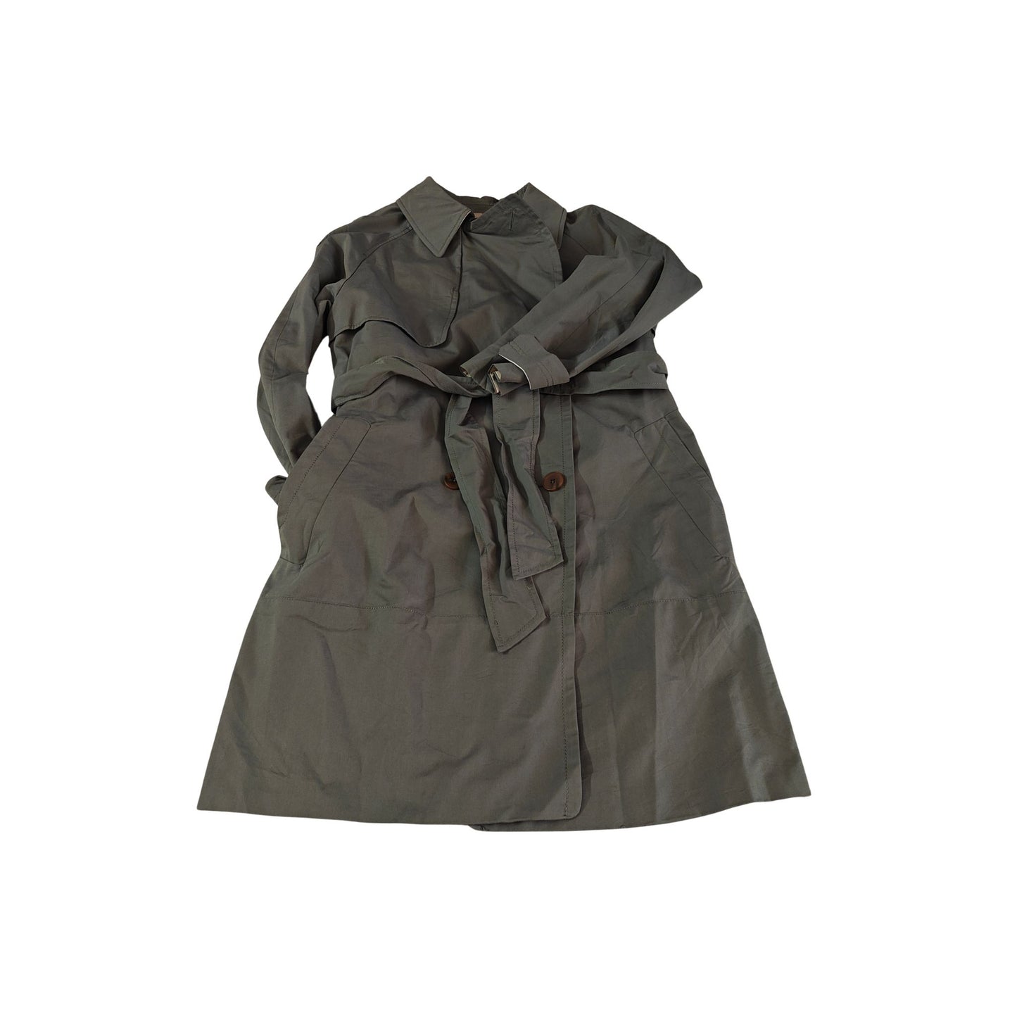 French Olive Green Trench Coat - Buttoned up