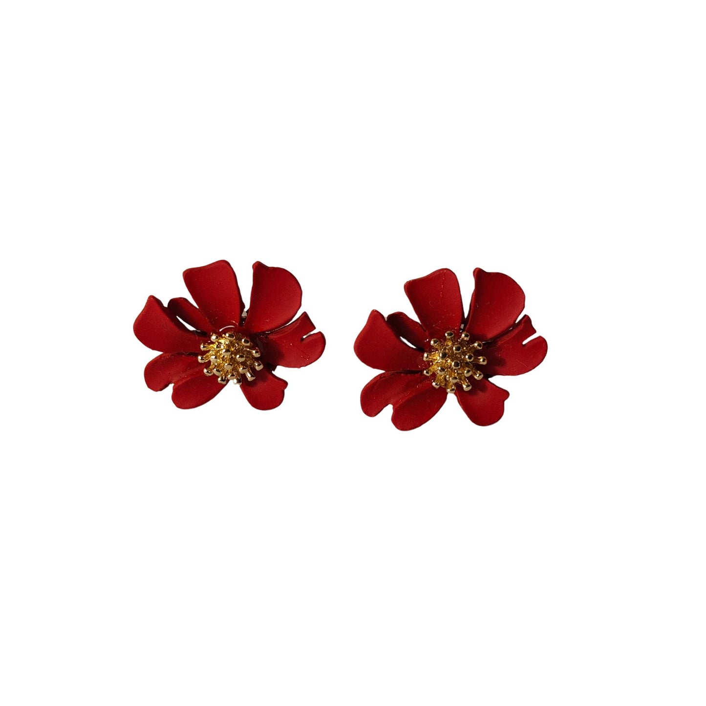 Red Poppy Flower Stud Earrings