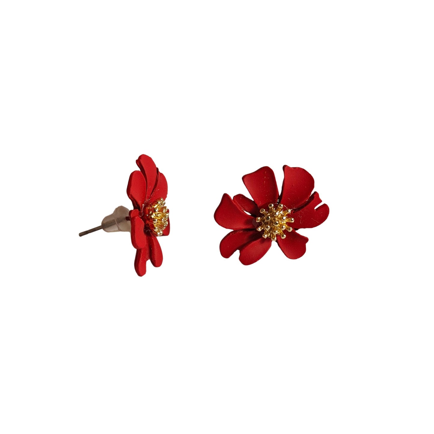 Red Poppy Flower Stud Earrings