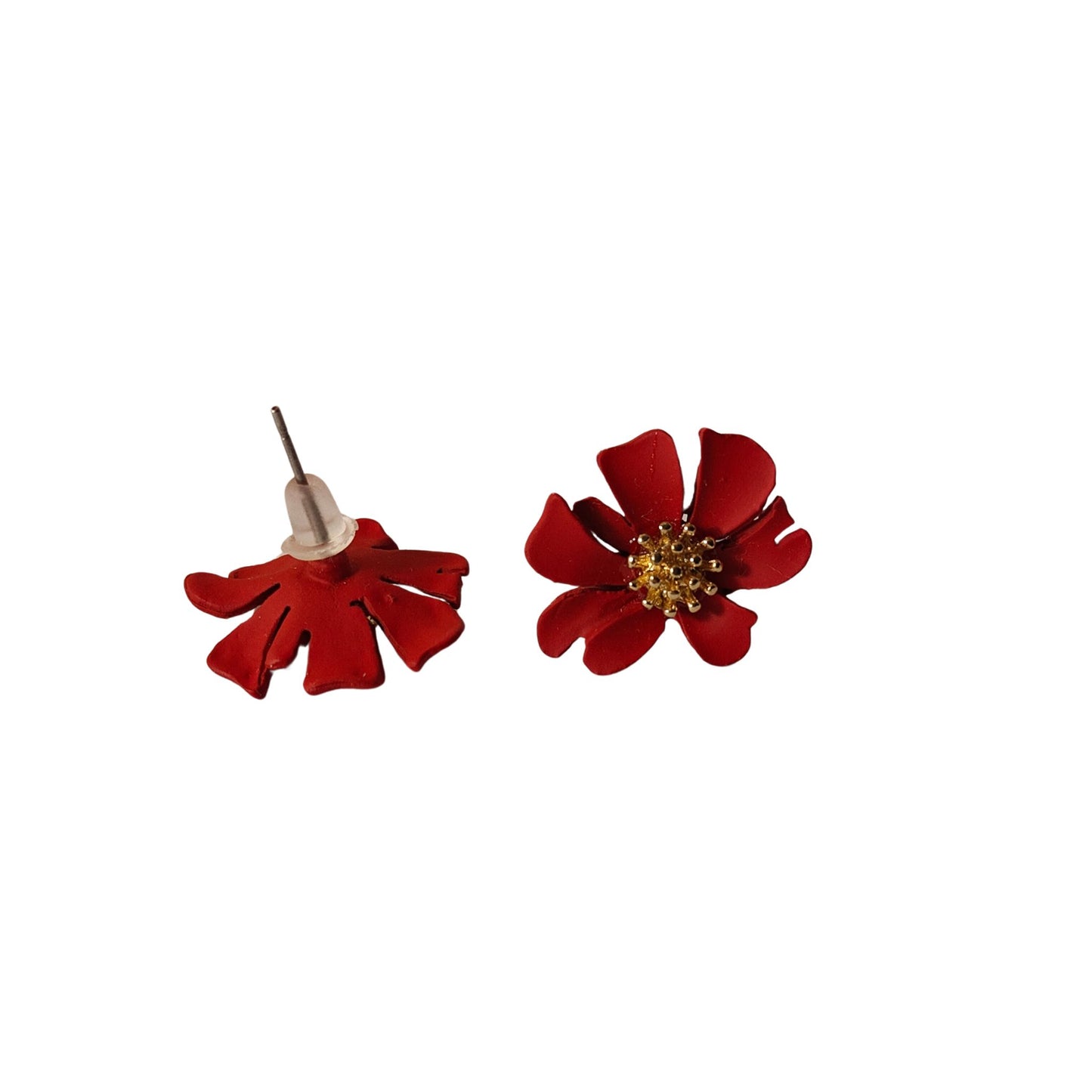 Red Poppy Flower Stud Earrings