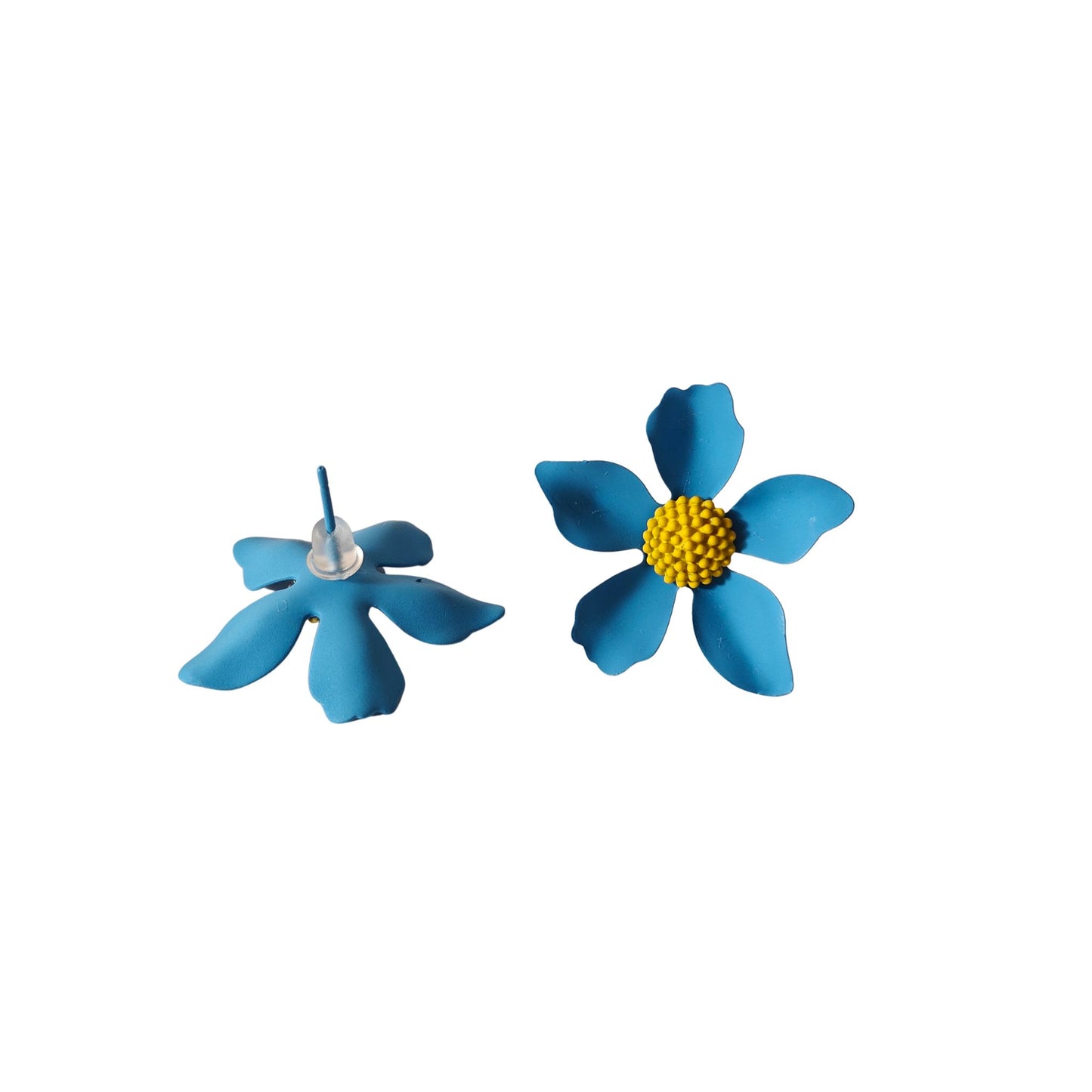 Blue Poppy Flower Stud Earrings