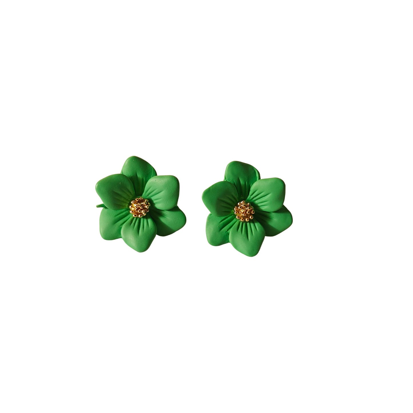 Green Zinnia Flower Stud Earrings