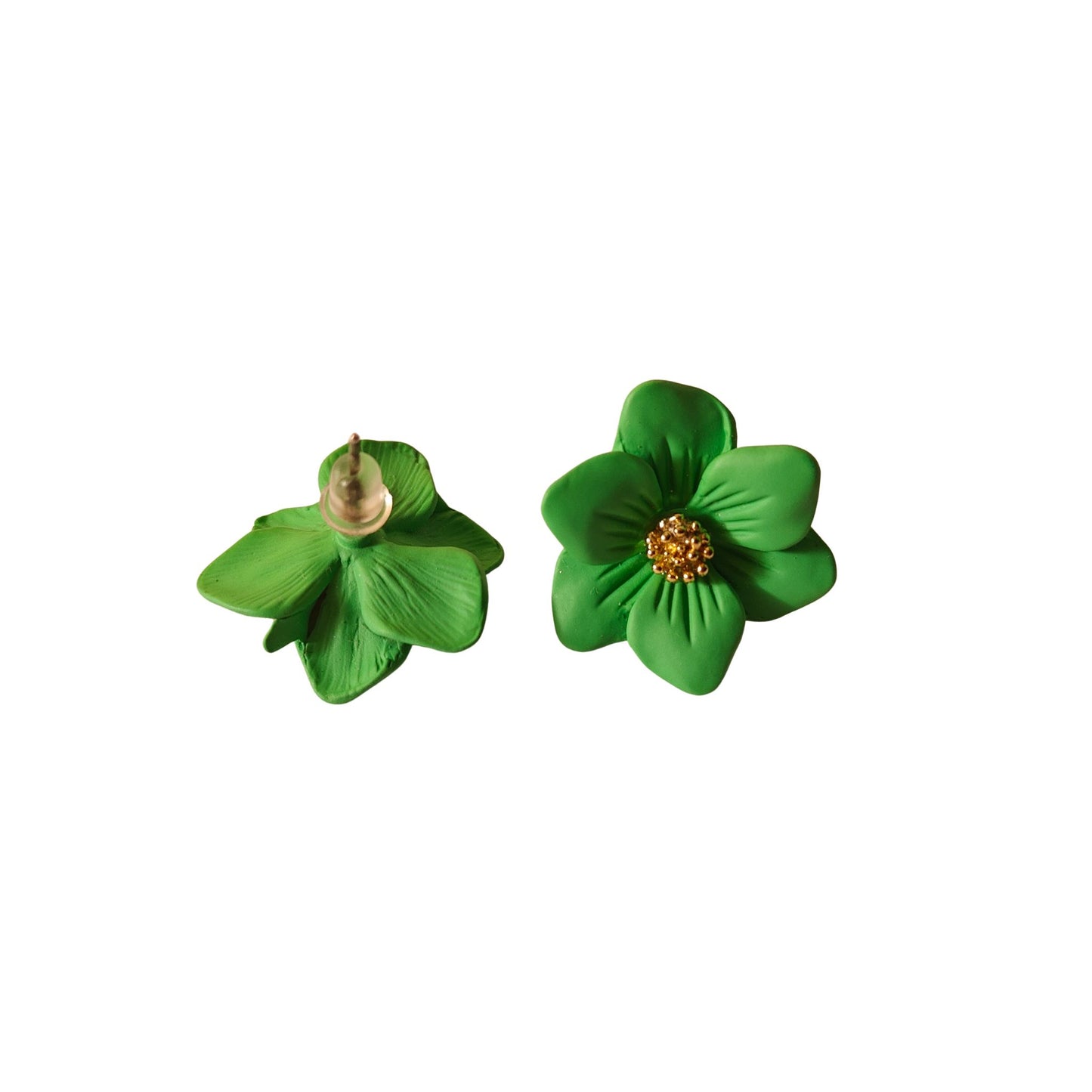 Green Zinnia Flower Stud Earrings