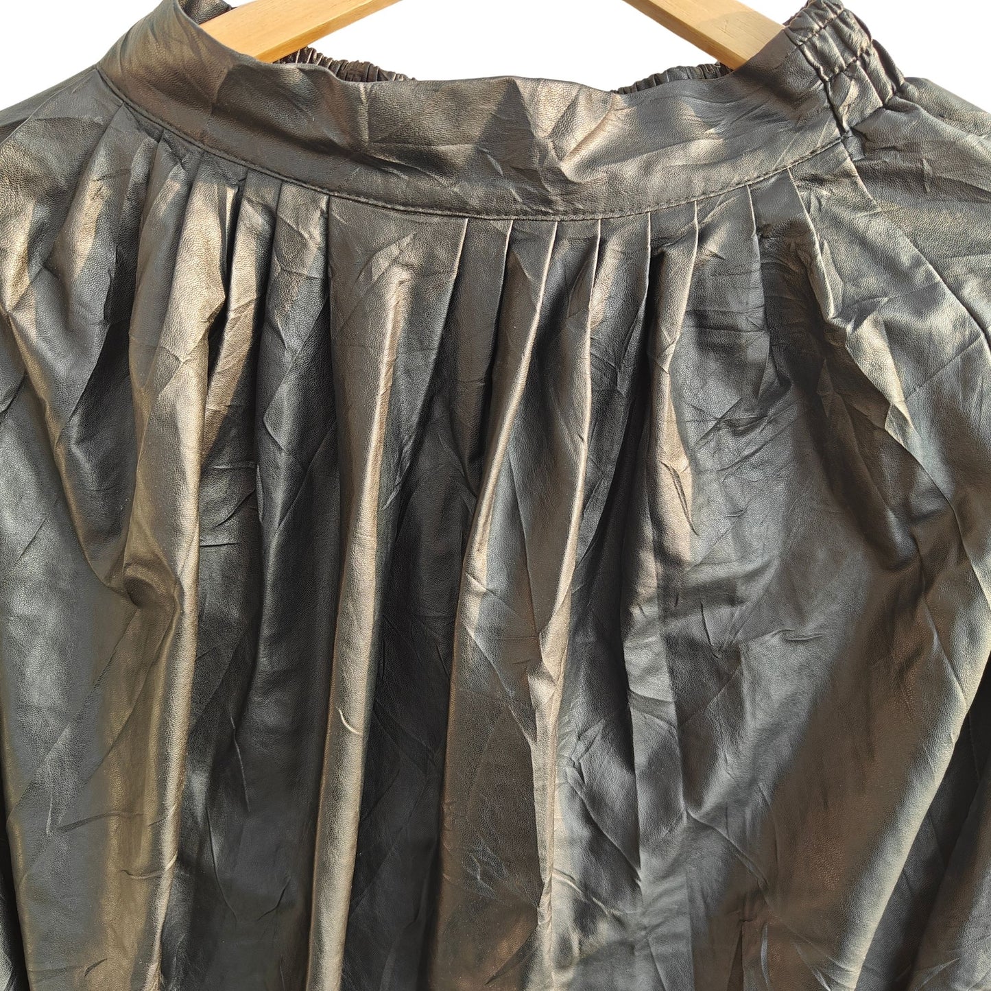 Faux Leather glam black midi skirt - close up