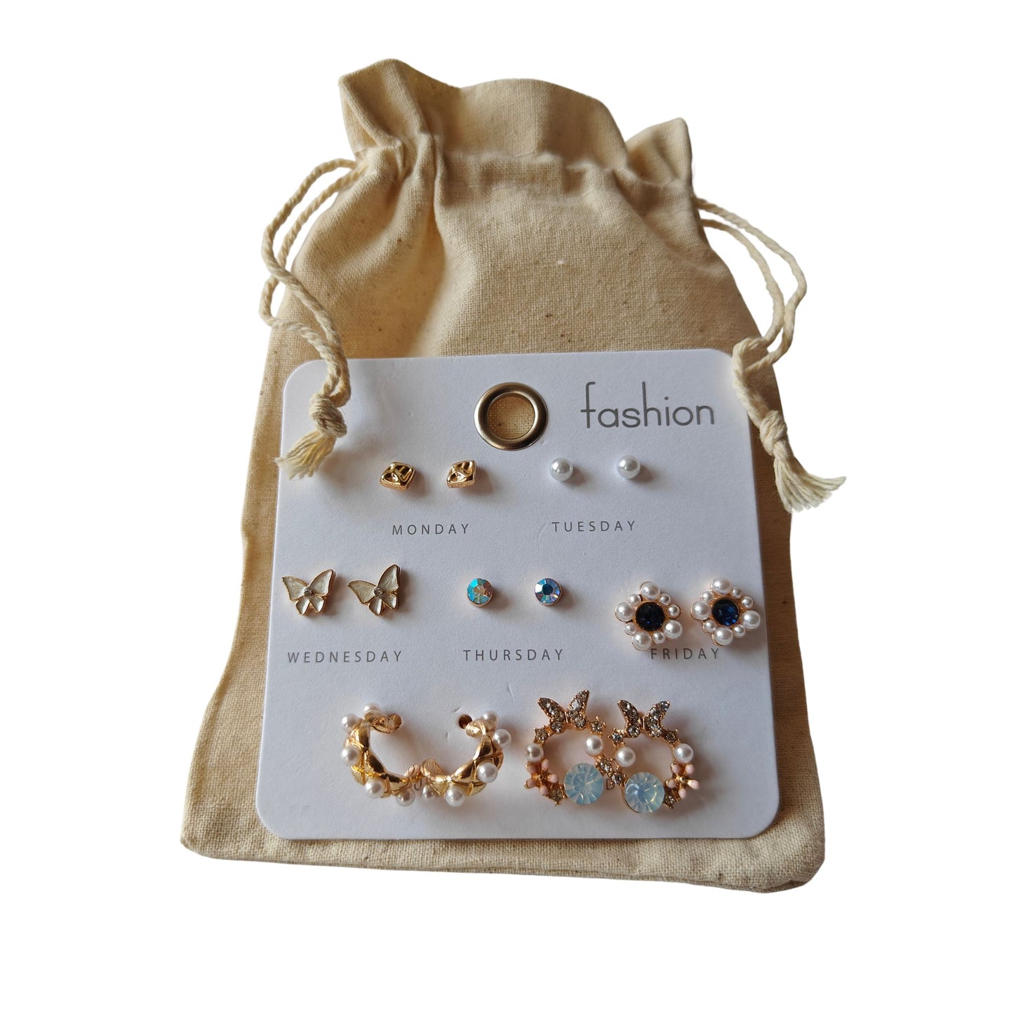 Soft-girl Stud & Small Hoop Set (7 Earrings)