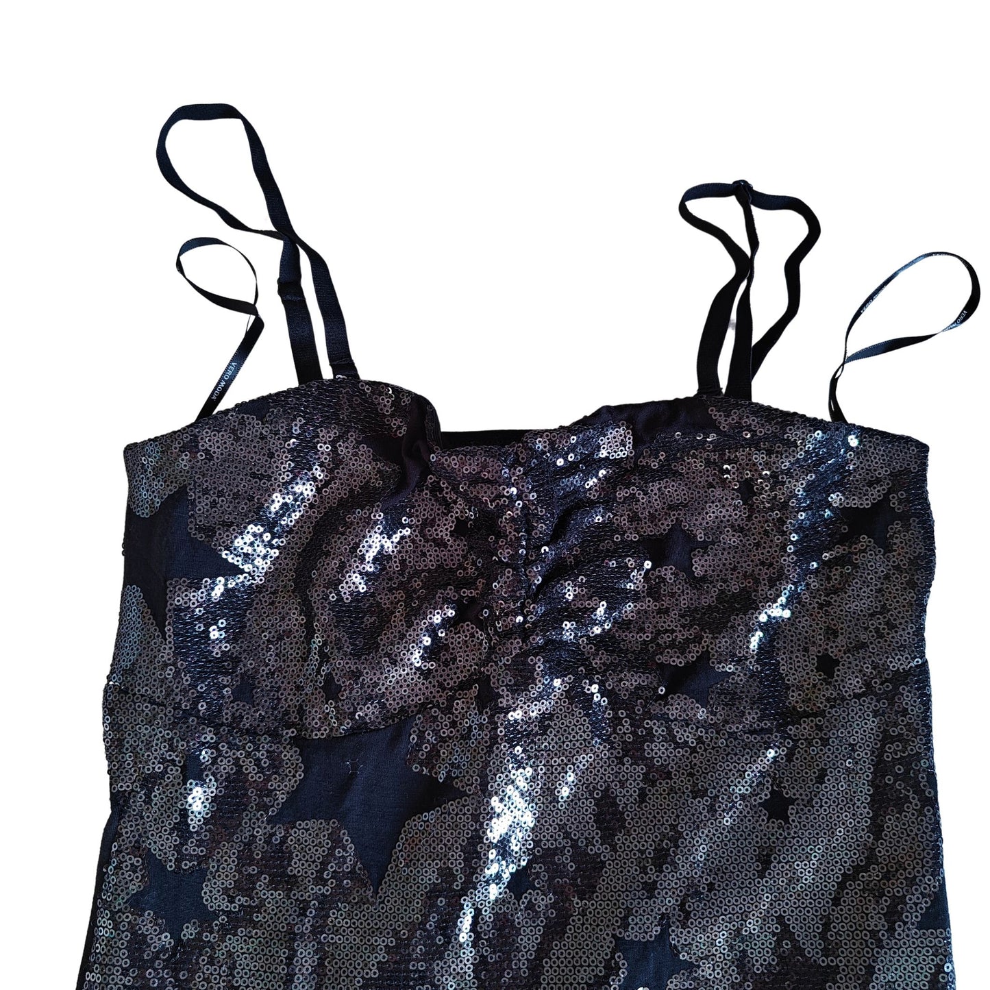 Black knitted sequined bodycon dress - closeup