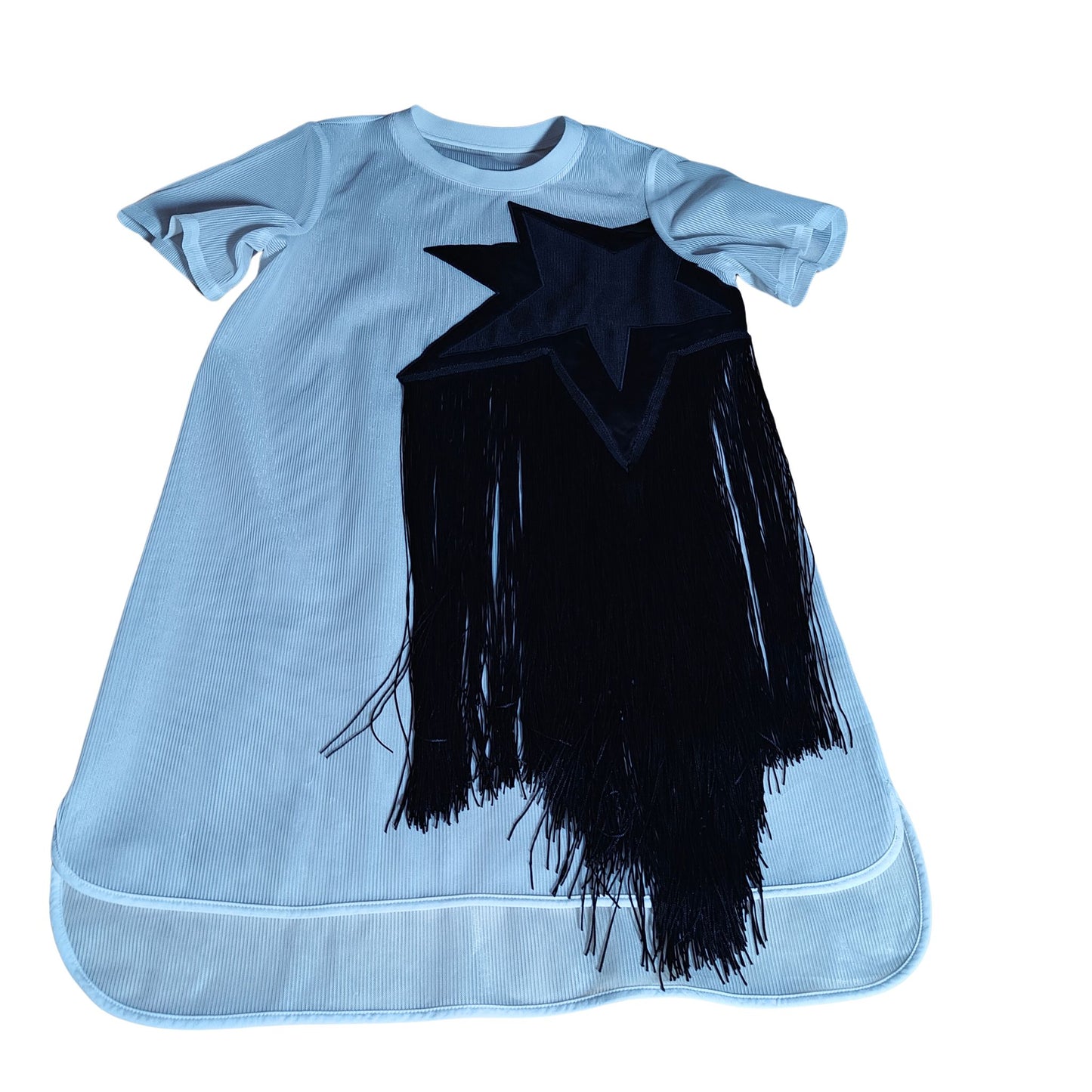 McCartney T Shirt Dress with ribbed Mesh fabric and high-fashion star-shaped fringe applique (Stella McCartney inspired) - front