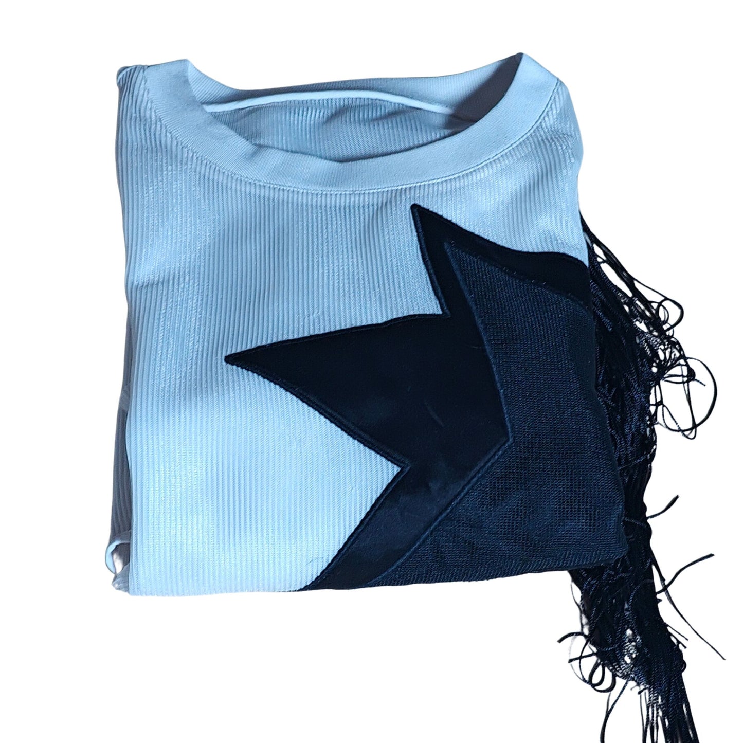 McCartney T Shirt Dress with ribbed Mesh fabric and high-fashion star-shaped fringe applique (Stella McCartney inspired) - folded