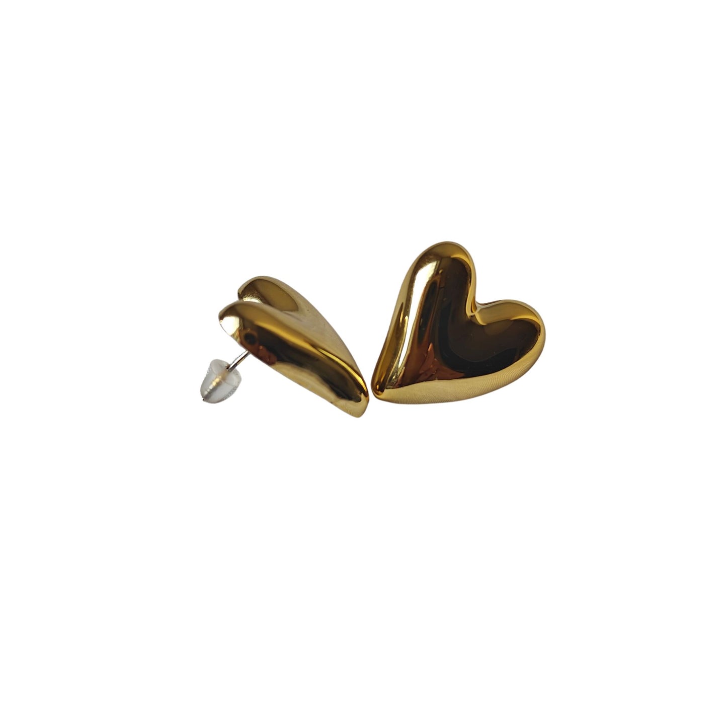 Gold Tone Heart Melt Stud Earrings - front & side view