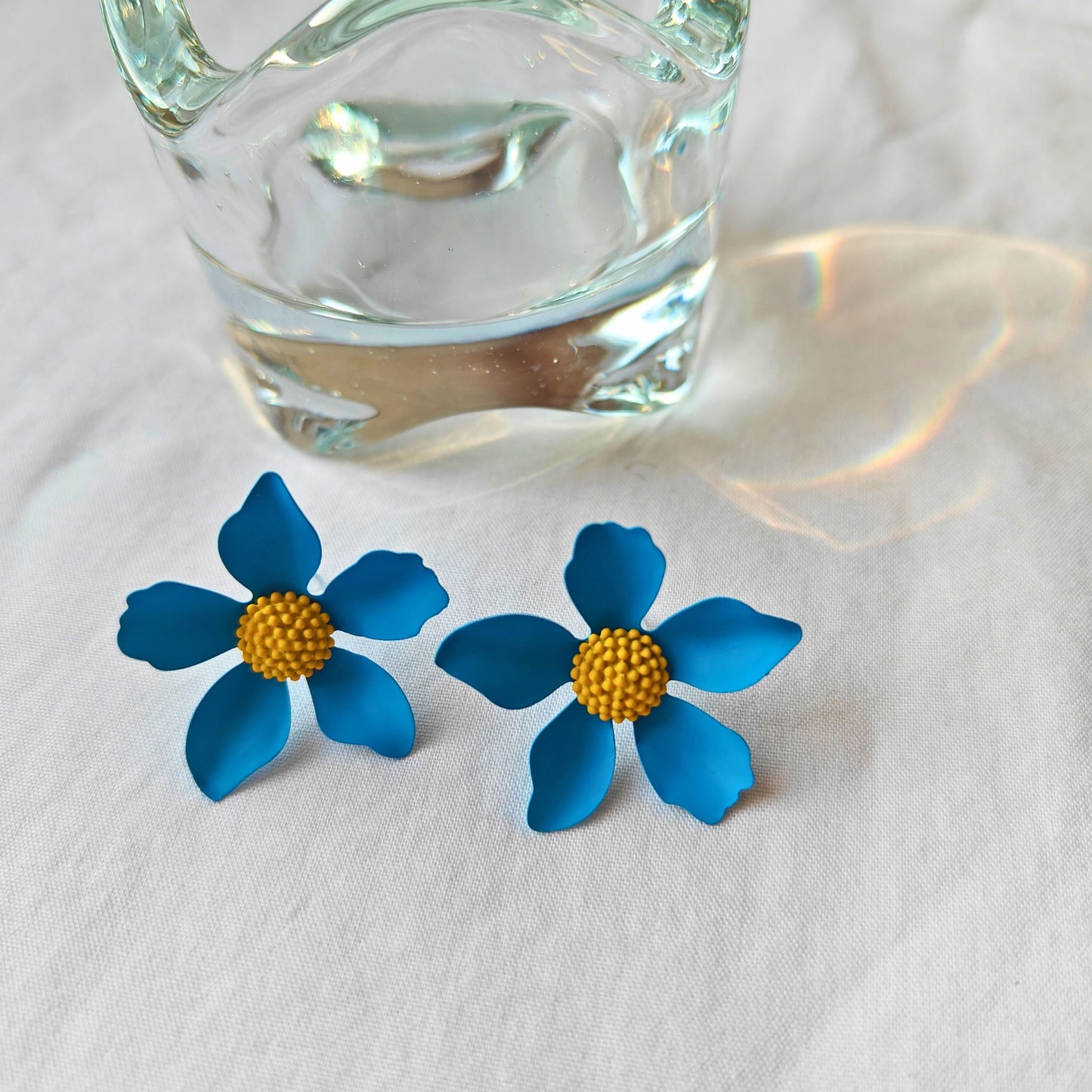 Blue Poppy Flower Stud Earrings