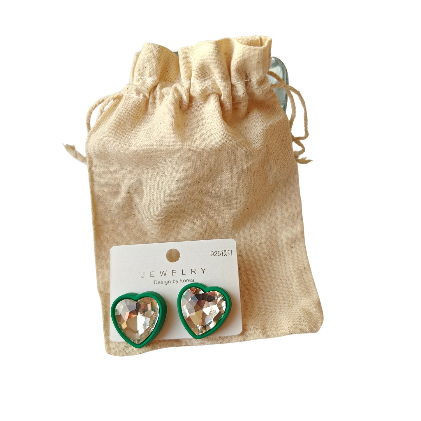 Green Halo Crystal Heart Statement Stud Earrings