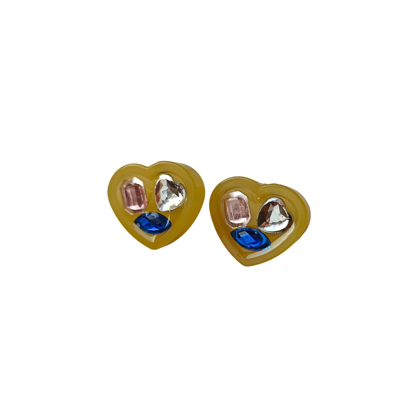 Heart Collage Statement Stud Earrings - Yellow