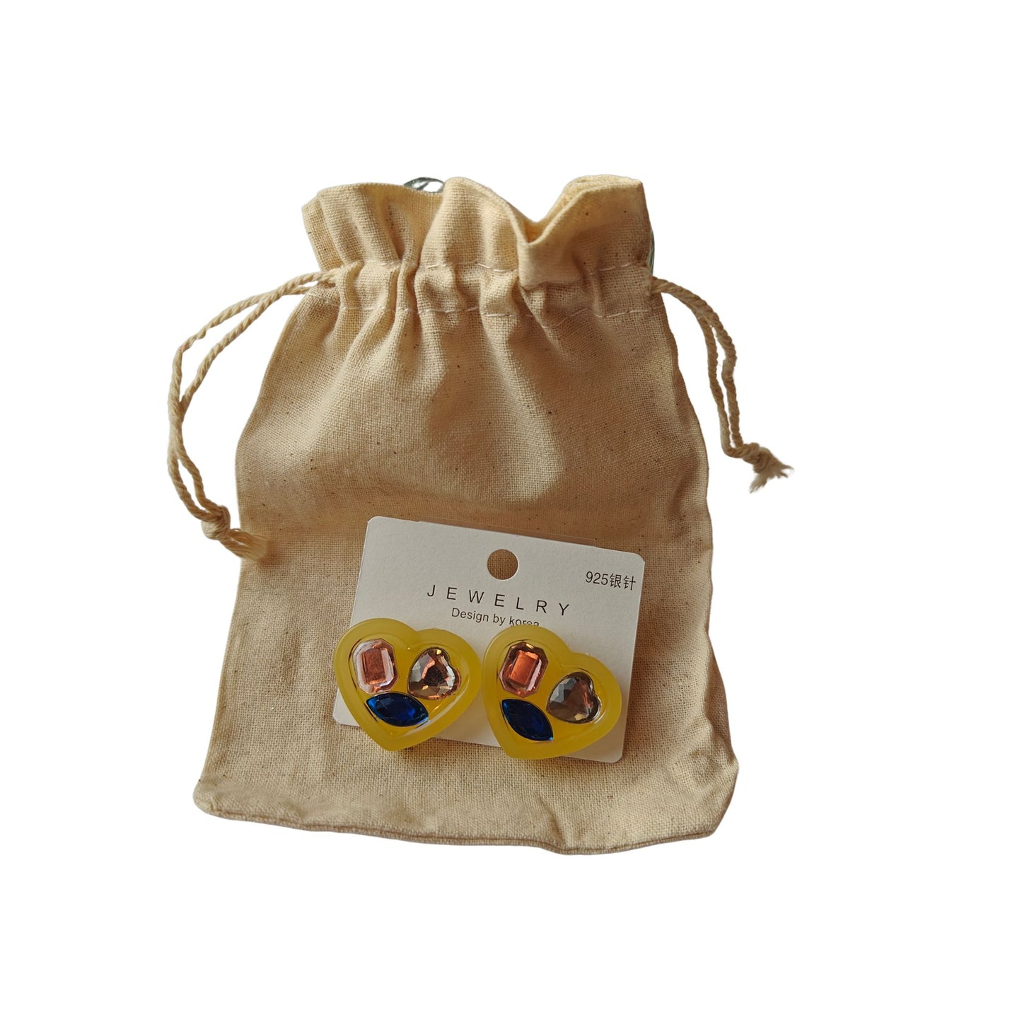 Heart Collage Statement Stud Earrings - Yellow