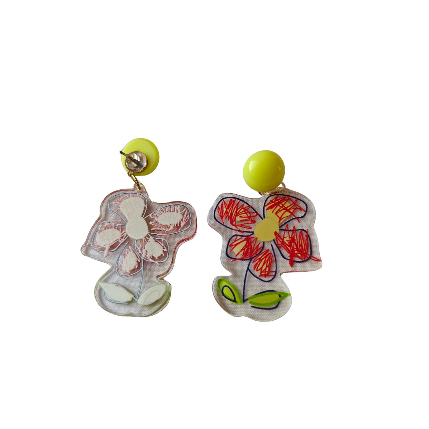 GoodArtBadArt Flower Graffiti Dangler Earrings (red & Lime Green)