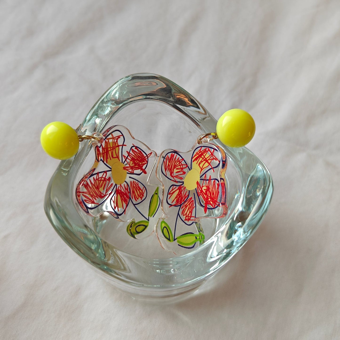 GoodArtBadArt Flower Graffiti Dangler Earrings (red & Lime Green)