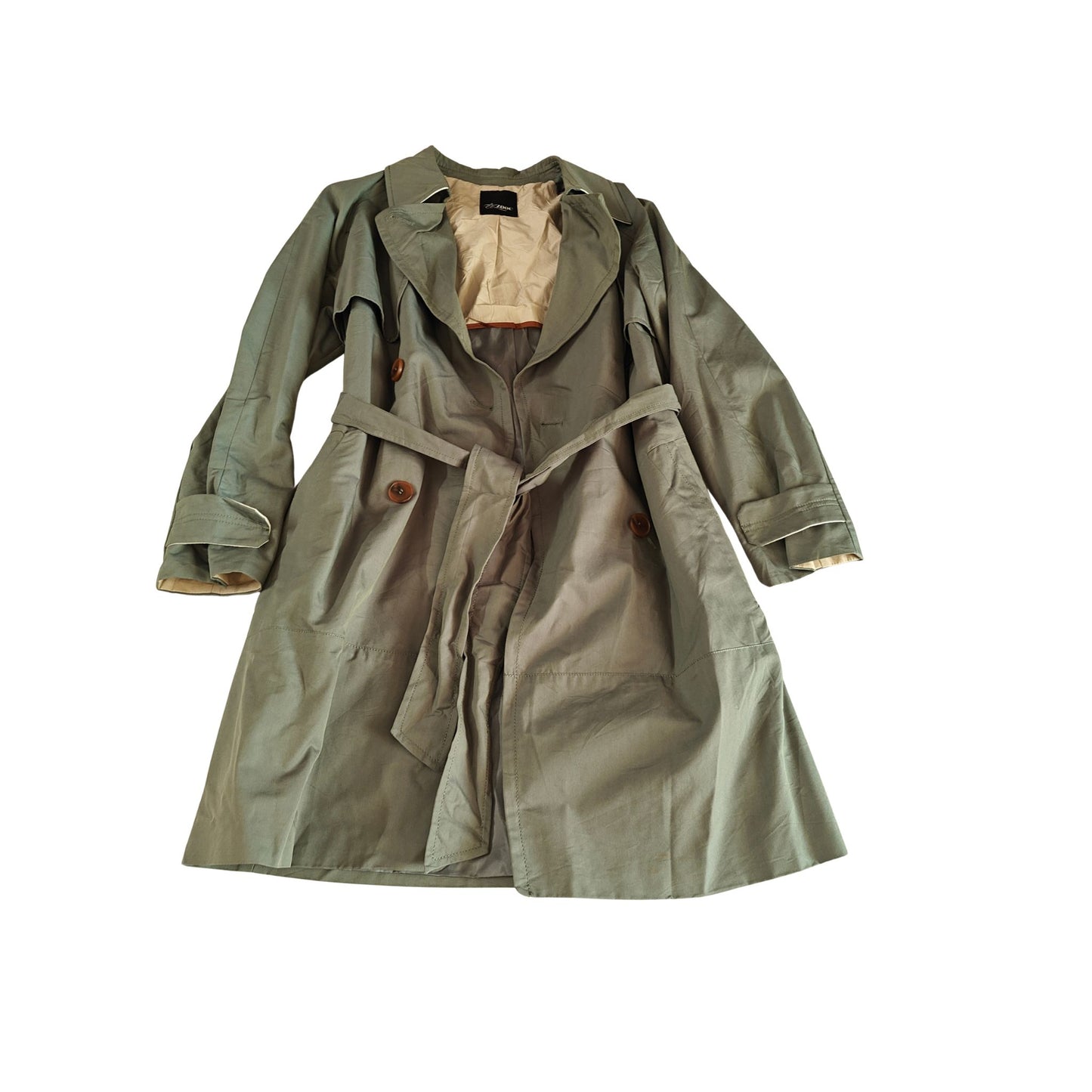 French Olive Green Trench Coat - Front