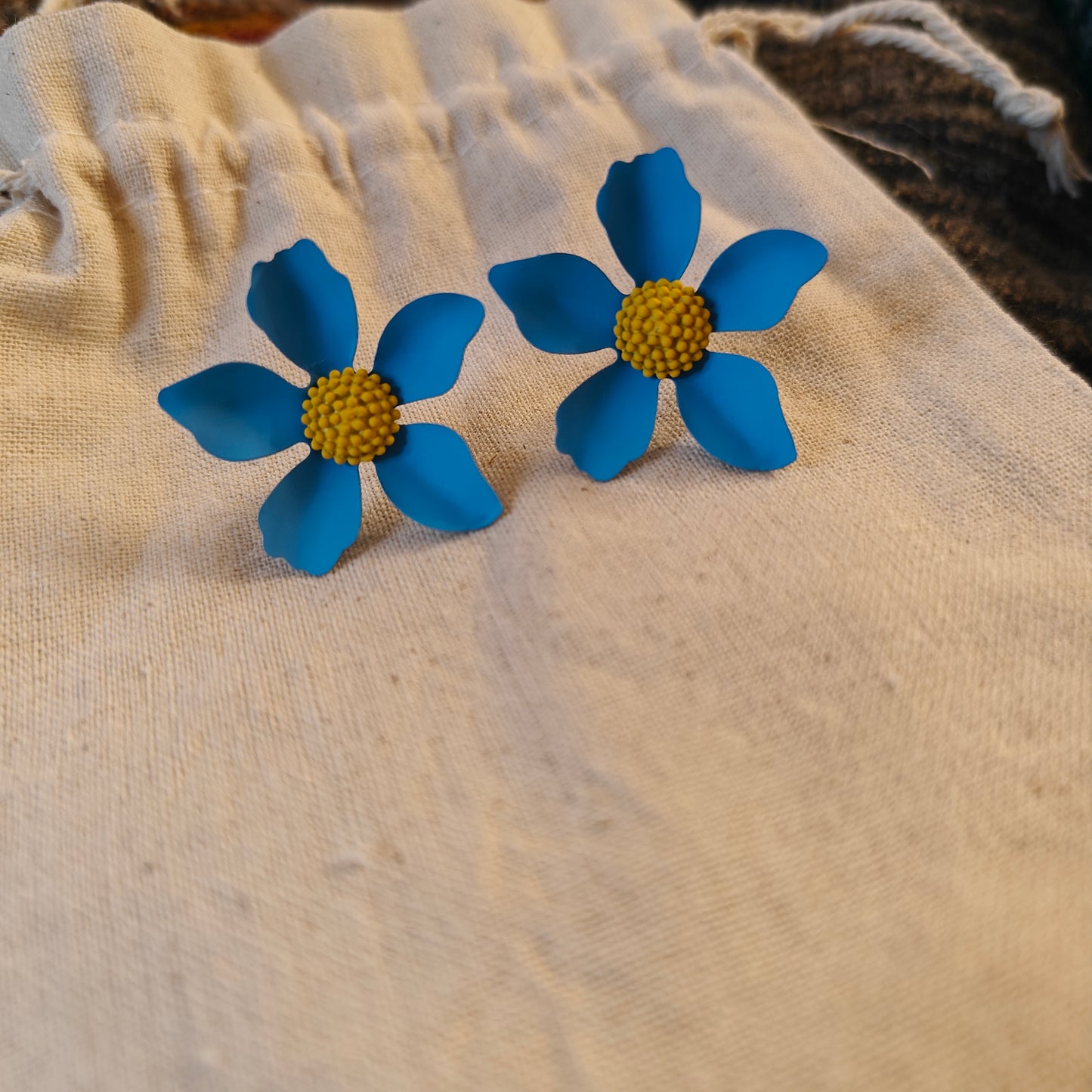 Blue Poppy Flower Stud Earrings
