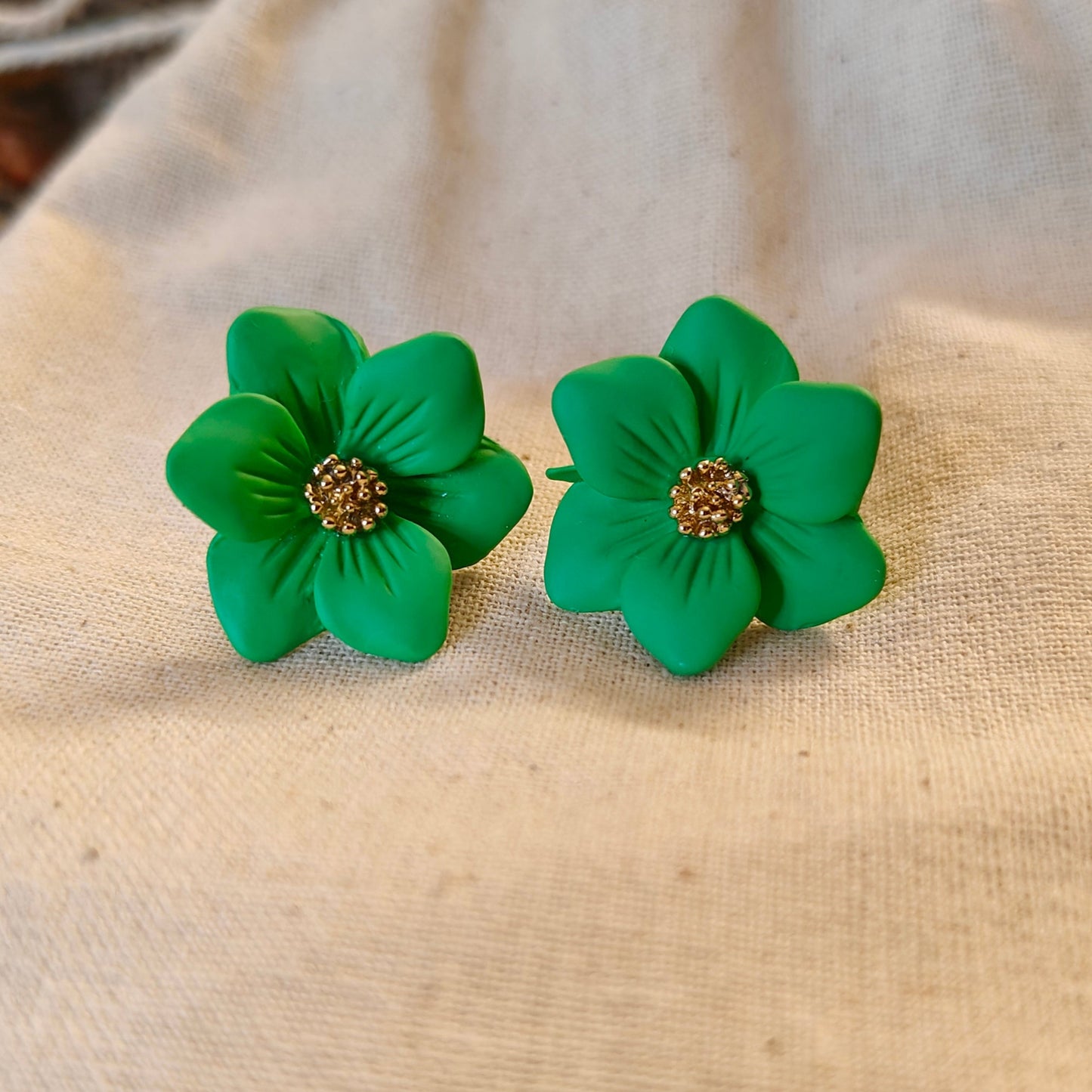Green Zinnia Flower Stud Earrings