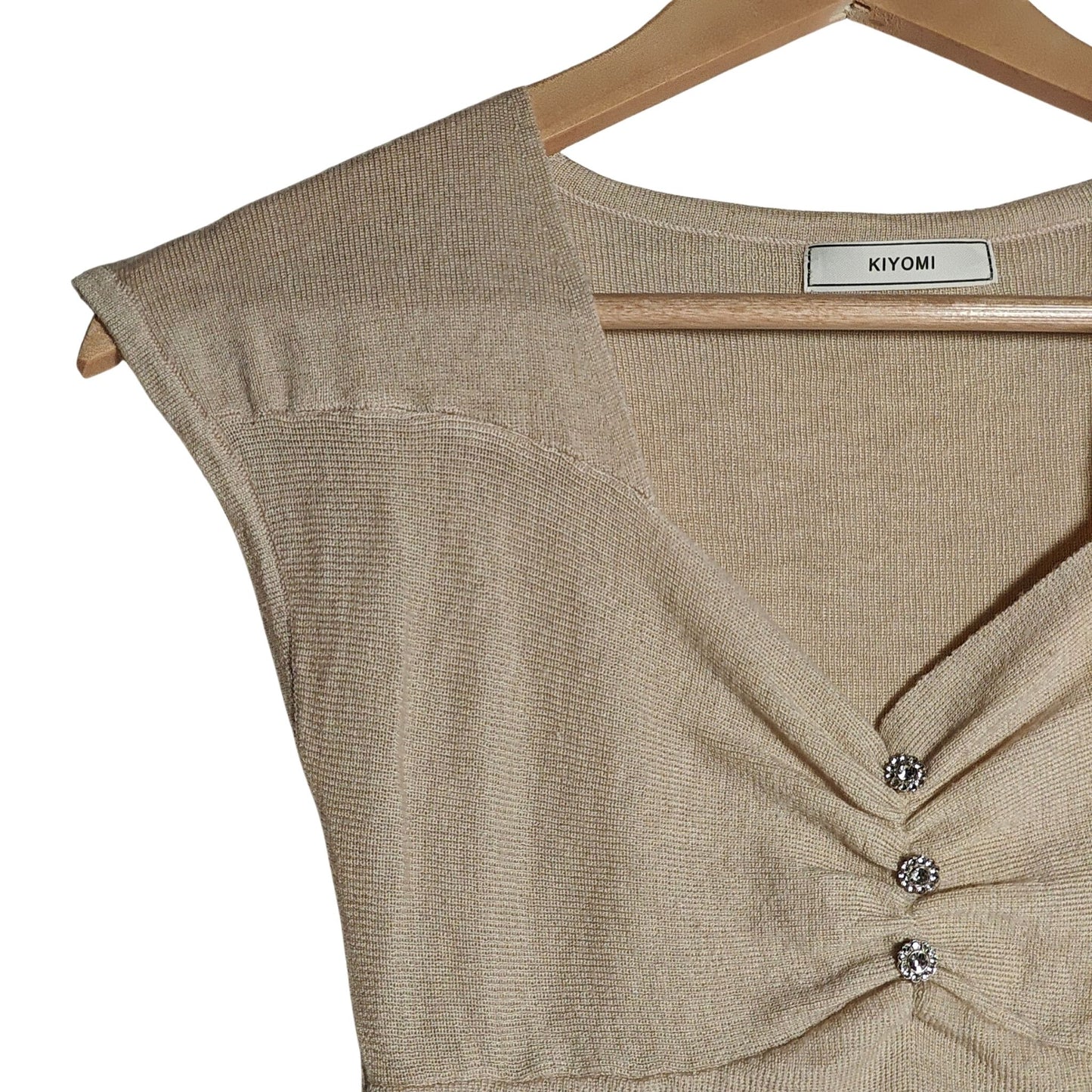 Tiramisu Crop Top W/ Rhinestone Buttons (Kiyomi)