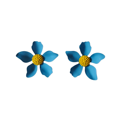 Blue Poppy Flower Stud Earrings