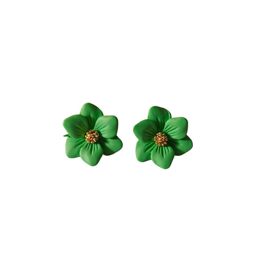 Green Zinnia Flower Stud Earrings