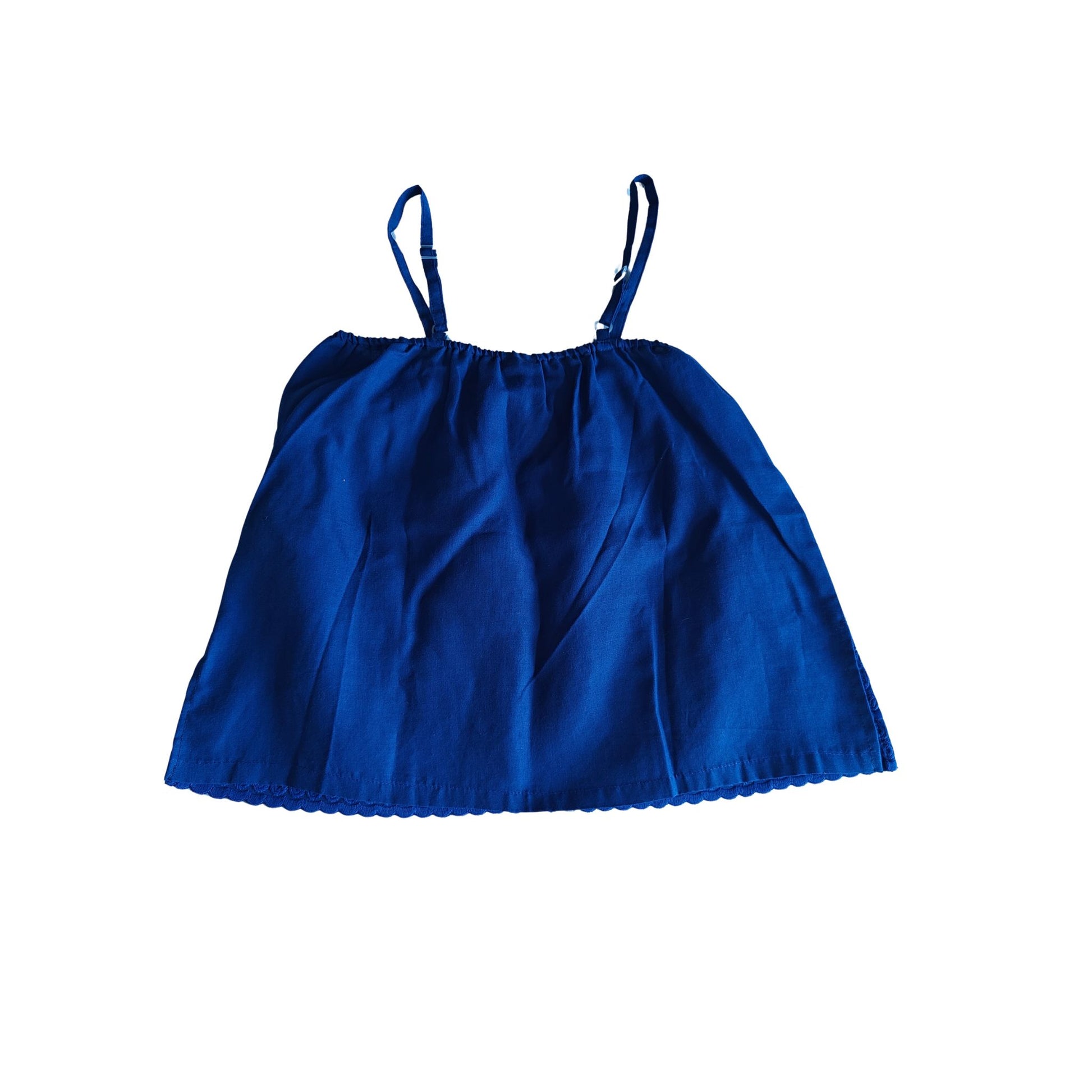 Sapphire Blue Sangallo Lace Cotton Top with adjustable spaghetti straps