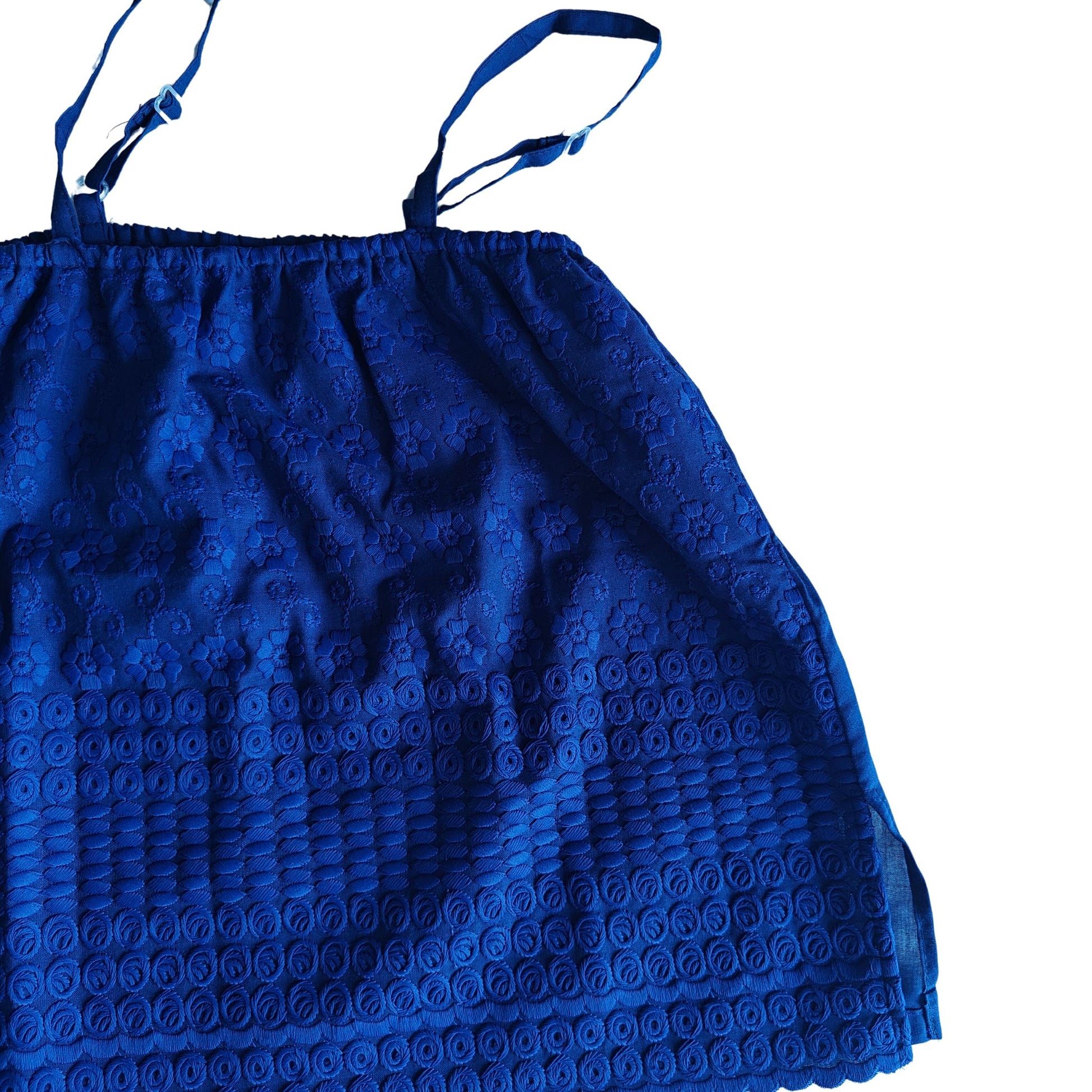 Sapphire Blue Sangallo Lace Cotton Top with adjustable spaghetti straps