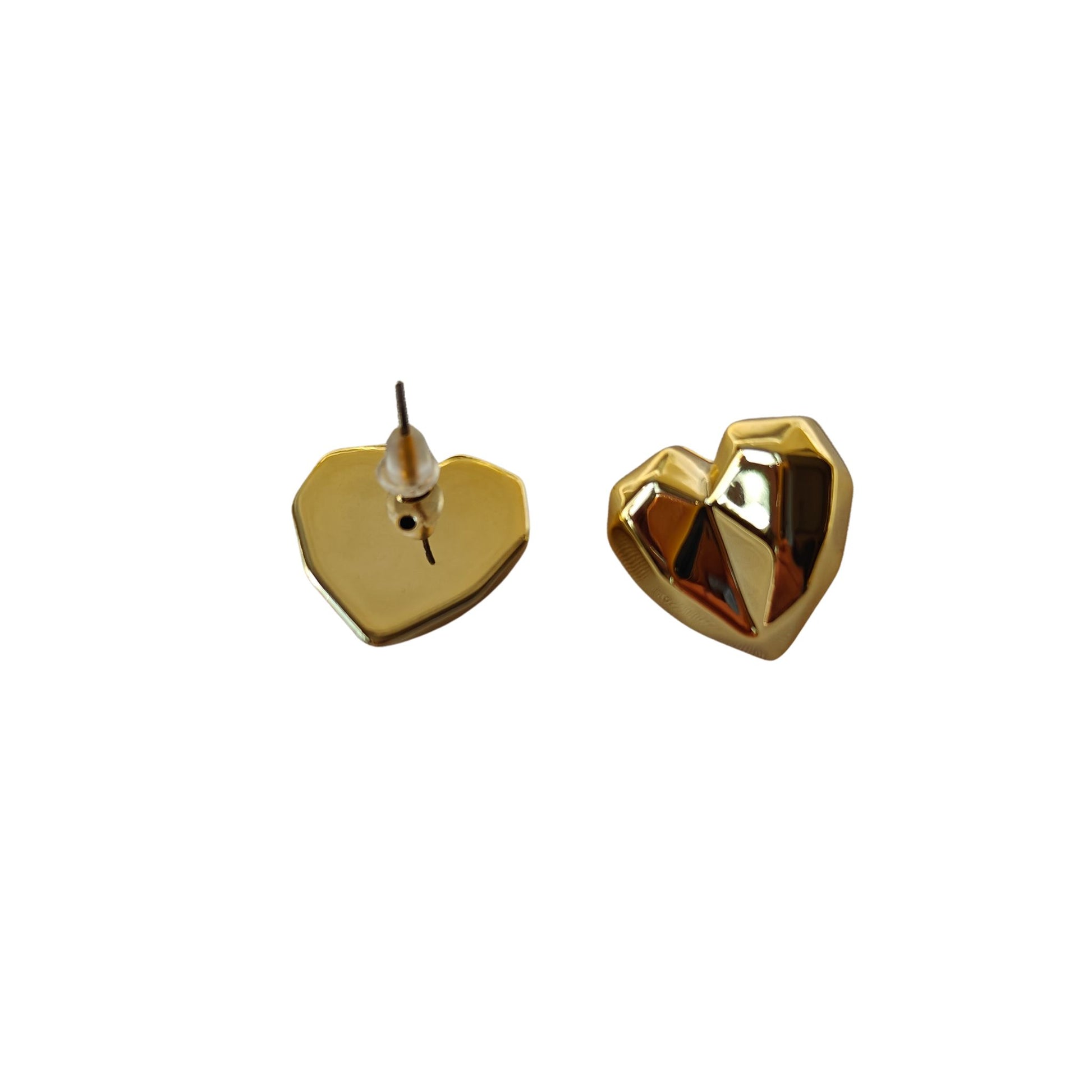 Gold tone geometric pattern tarnish free, hypoallergenic heart shaped studs