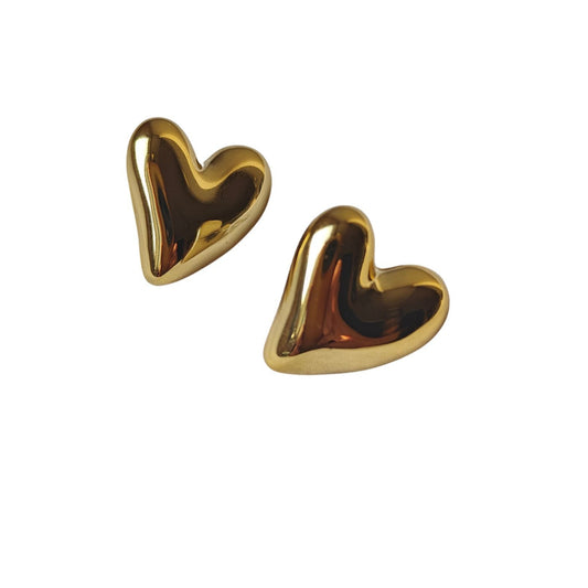 Gold Tone Heart Melt Stud Earrings 