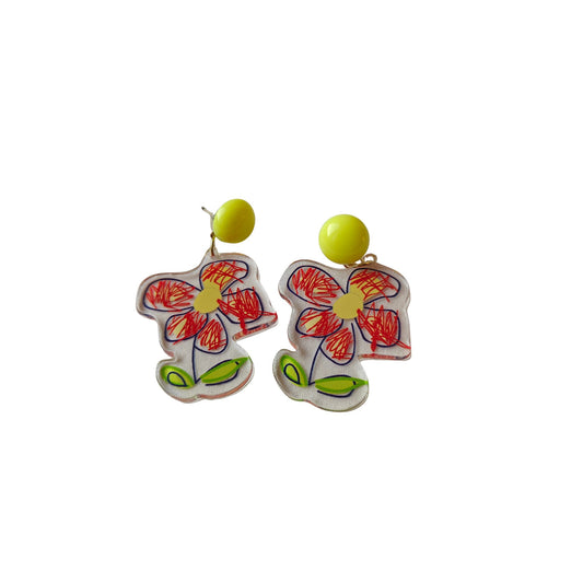 GoodArtBadArt Flower Graffiti Dangler Earrings (Red & Lime)