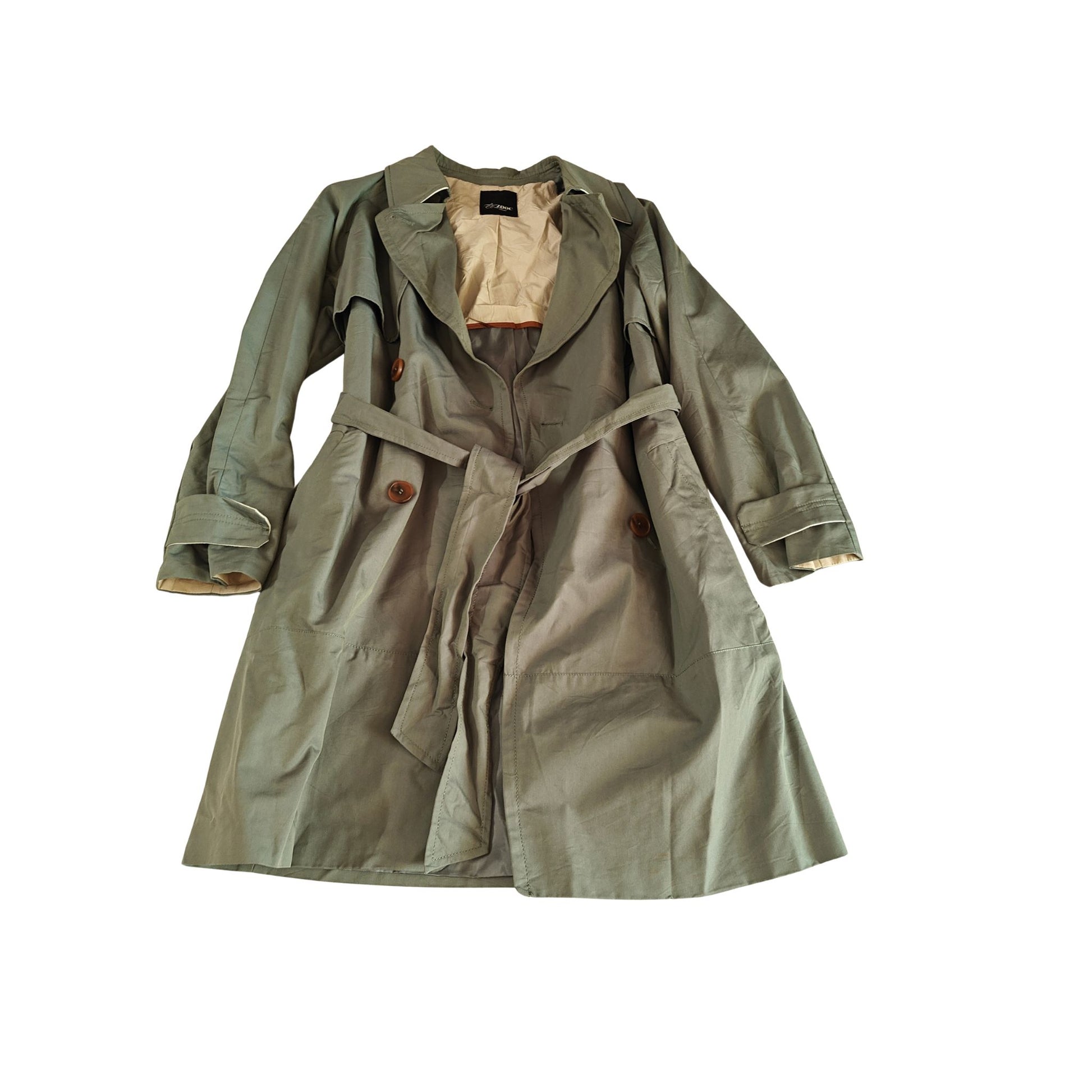 French Olive Green Trench Coat - Front