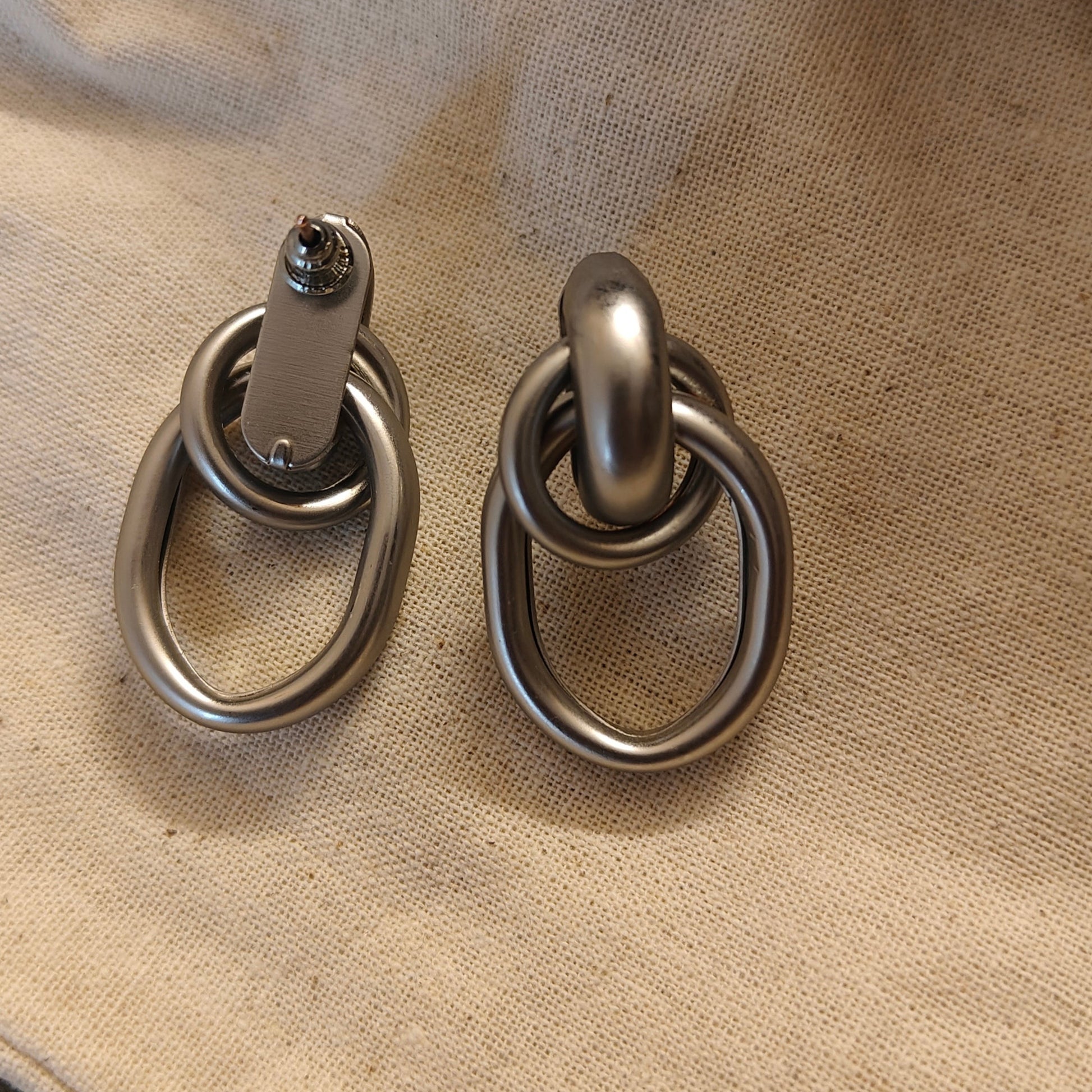 London-Gray Matte Stud Earrings - back & front view