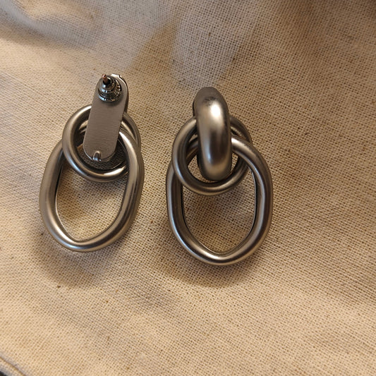 London-Gray Matte Stud Earrings - back & front view