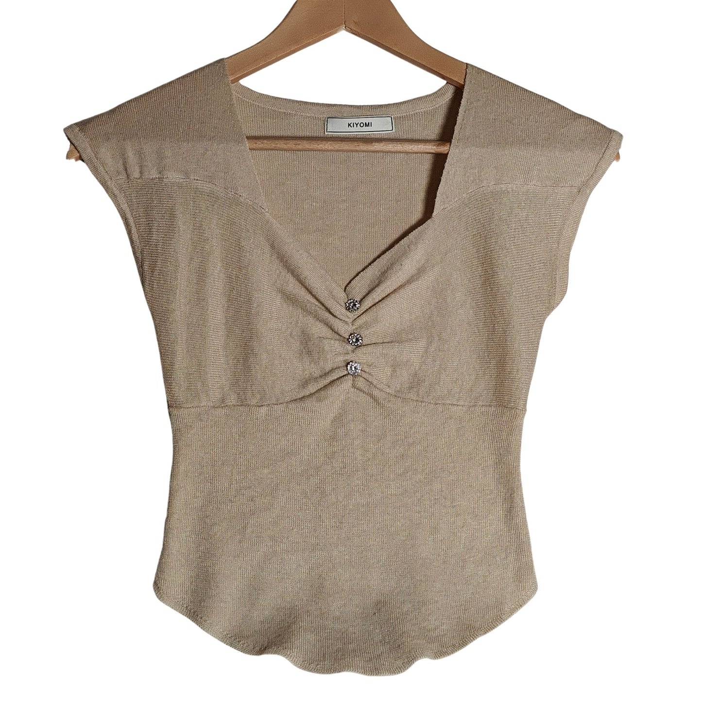Tiramisu Crop Top W/ Rhinestone Buttons (Kiyomi)