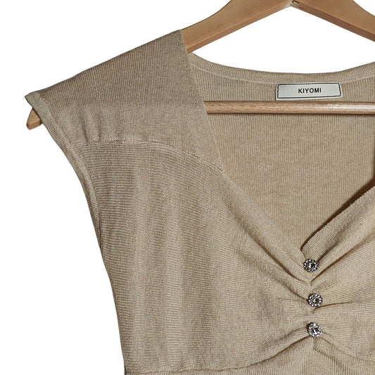 Tiramisu Crop Top W/ Rhinestone Buttons (Kiyomi)